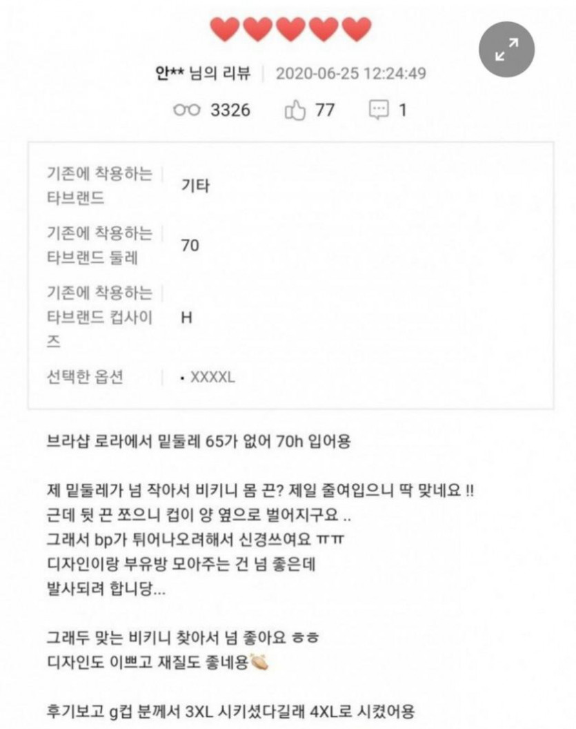 H컵 여자의 브라 착용 후기